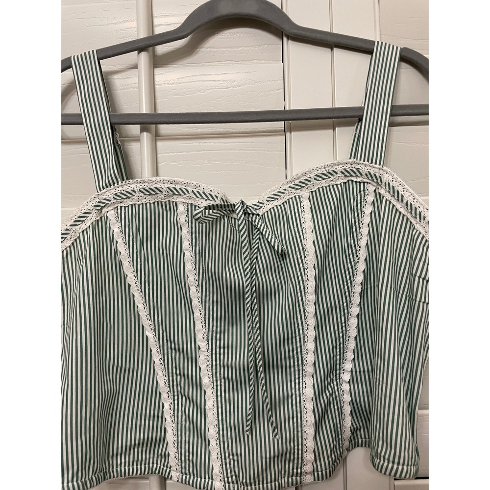 Watermelon Sugar Dana Tank Corset XL Cotton Crochet Trim Peppermint Stripe‎ NWT